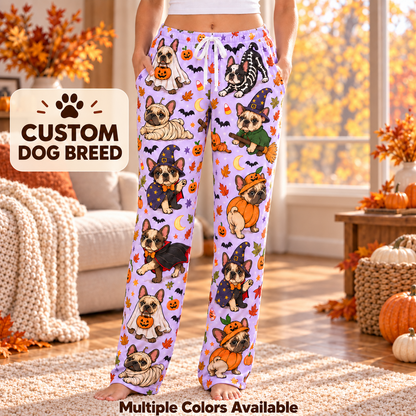 Halloween Custom Dog Breed Spooky Season Women's Wide Leg Straight Pants with Pockets