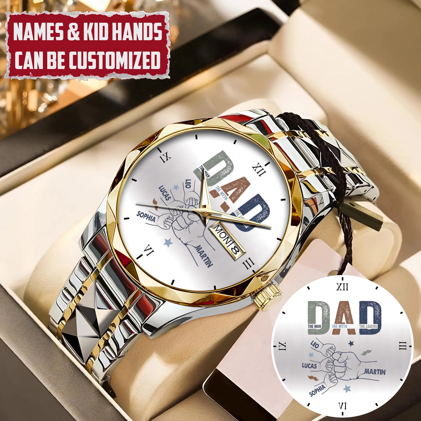 Personalized Dad & Kids Hands Quartz Watch Father's Day Gift For Him
