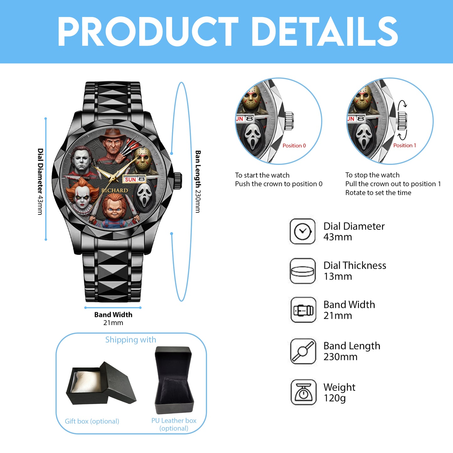 Halloween Horror Movies Personalized Quartz Watch