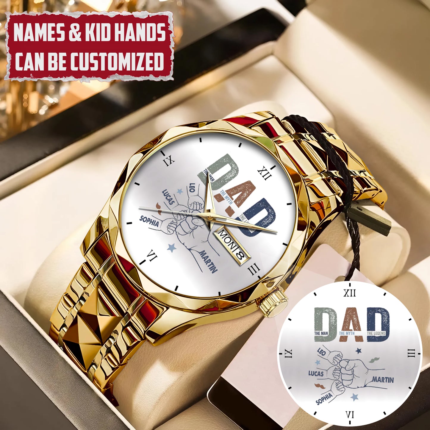 Personalized Dad & Kids Hands Quartz Watch Father's Day Gift For Him