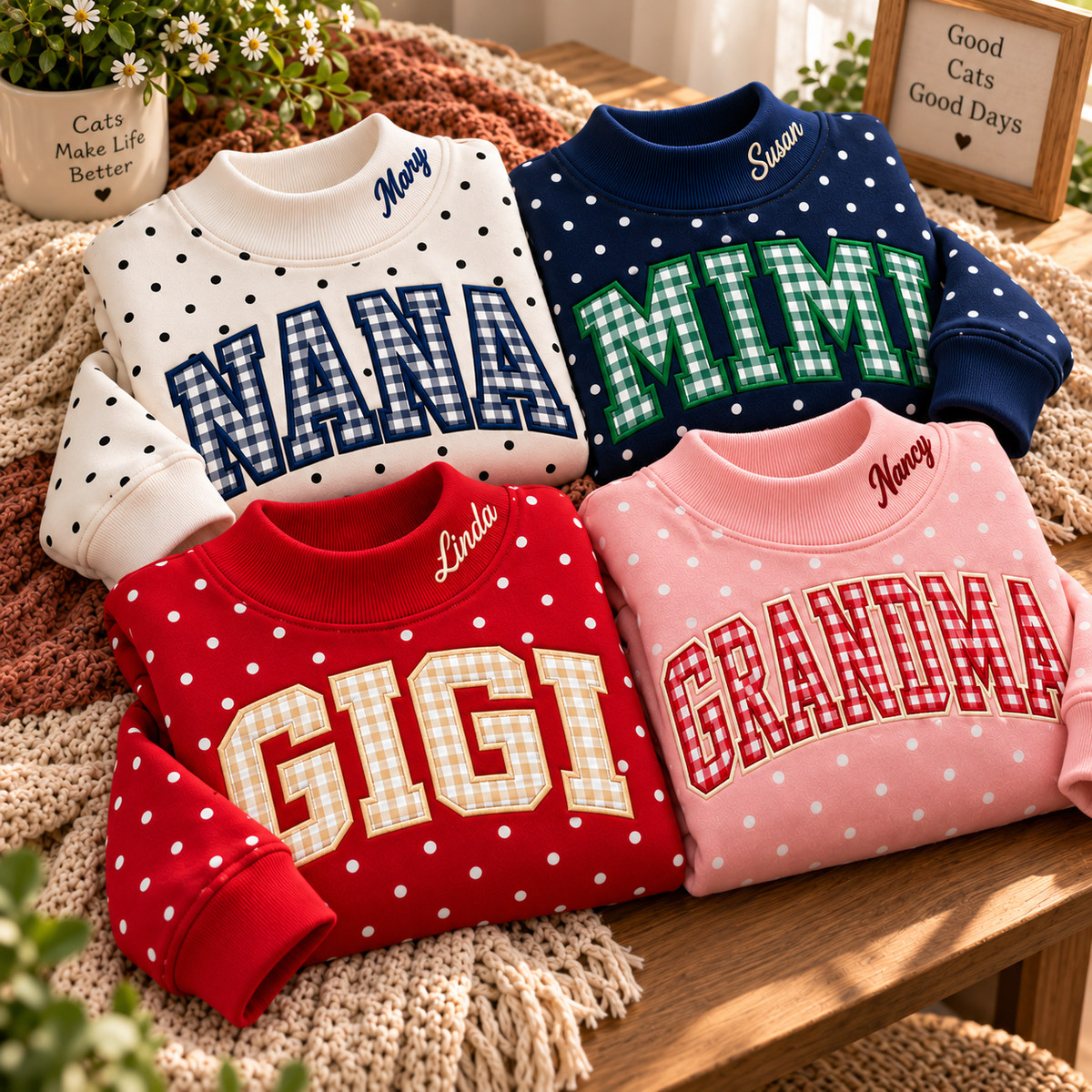 Personalized Embroidered Polka Dot Sweatshirt