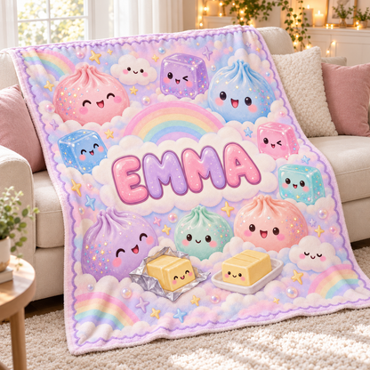 Personalized Dumpling Squishy Custom Kid's Name Fleece Blanket