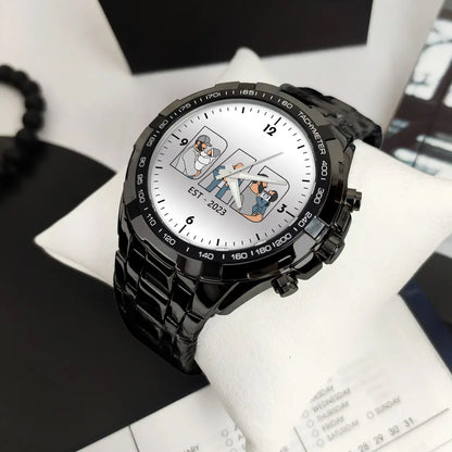 Personalized Alloy Quartz Watch with 3 Family Photos for Dad