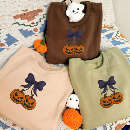 Halloween Personalized Embroidered Cherry Pumpkin Hoodie Sweatshirt T-Shirt