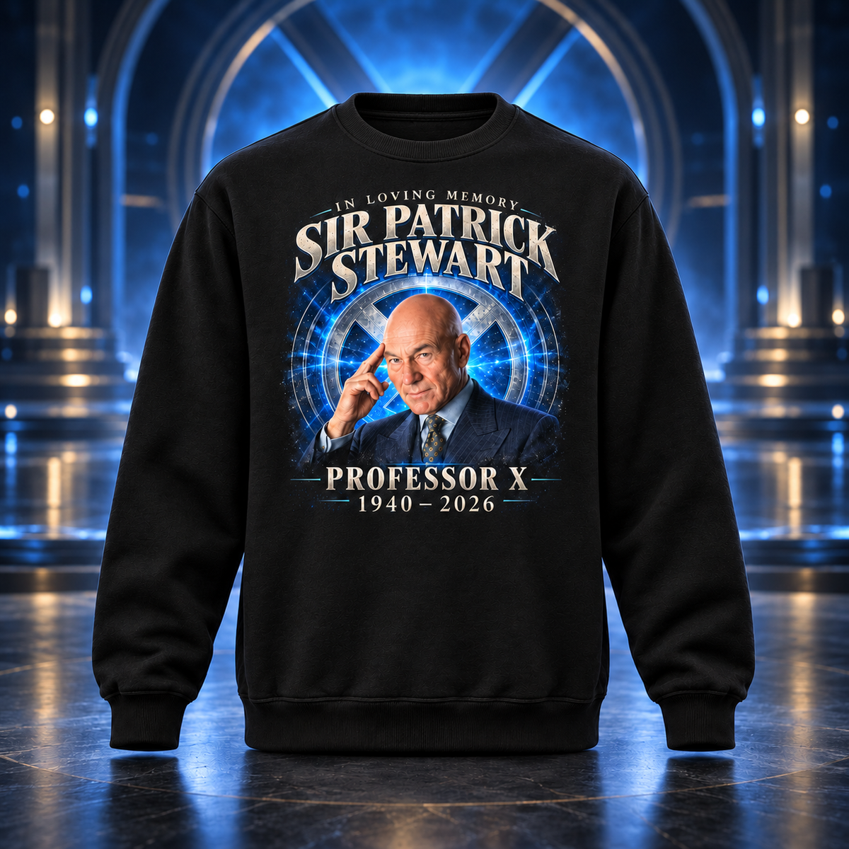 Professor X Tribute Hoodie, Black Graphic Pullover