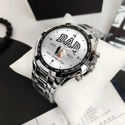 Personalized Alloy Dad Quartz Watch with Family Photos & Kids’ Names