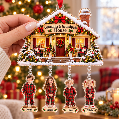 Personalized Grandparents Christmas Ornament, Custom Grandkids Photo Charms and Names, Grandma and Grandpa House Keepsake Gift