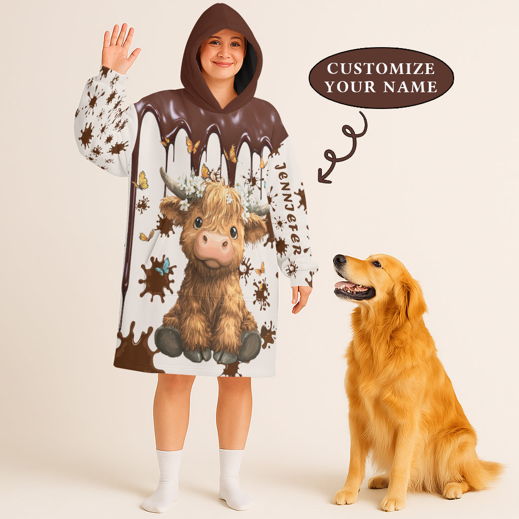 Just A Girl Who Loves Highland Cow Cute Personalized Custom Name Blanket Hoodie