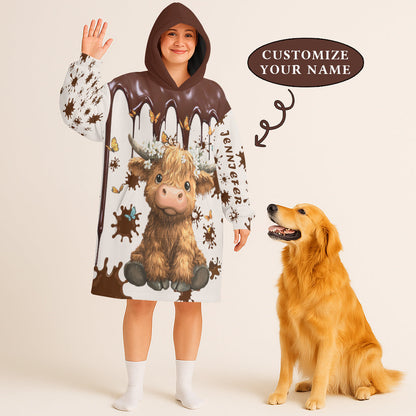 Just A Girl Who Loves Highland Cow Cute Personalized Custom Name Blanket Hoodie