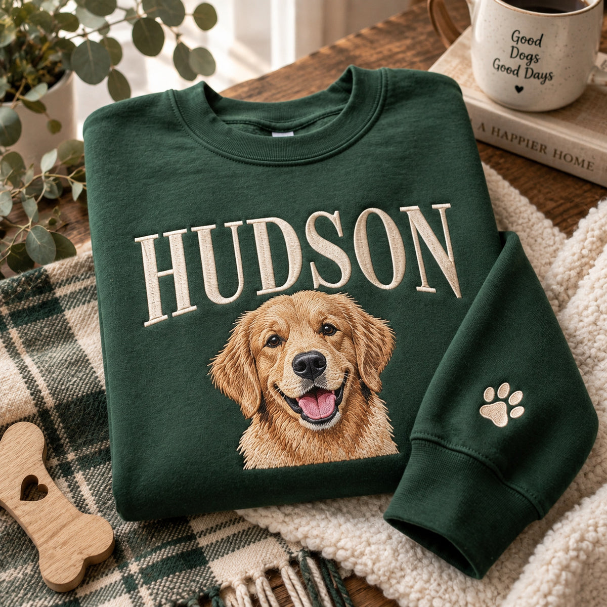 Custom Embroidered Dog Portrait Sweatshirt with Pet Name, Personalized Crewneck - DL01180926