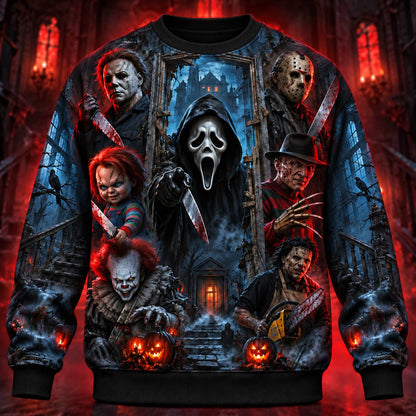 Horror Icons Haunted Mansion AOP T-Shirt Sweatshirt Hoodie