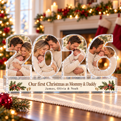 Personalized Our First Christmas As Mommy & Daddy Photo Acrylic Keepsake – Custom Picture Christmas Gift