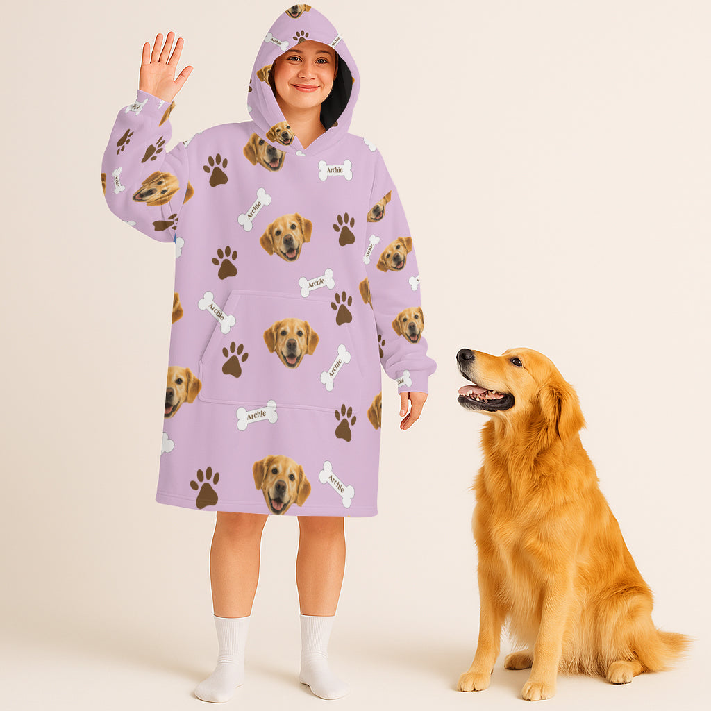 Personalized Pet Photo And Name Oodie Blanket Hoodie