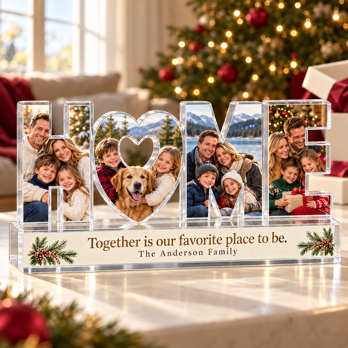Personalized HOME Family Photo Acrylic Keepsake – Custom Picture Christmas Gift