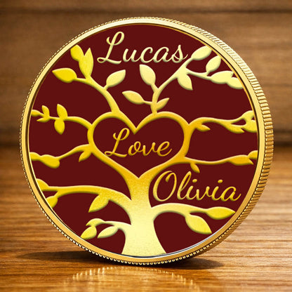 Personalised PRINTED Heart Names Family Tree Coin for Mom Grandma Mother's Day Birthday Thanksgiving Day