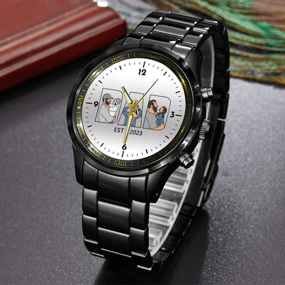 Father's Day Gift For Dad Personalized Alloy Quartz Watch with 3 Family Photos for Dad