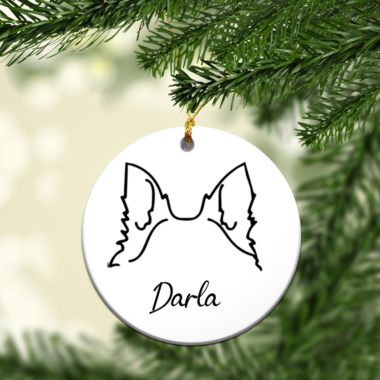 Personalized Dog Ear Custom Ceramic Ornament