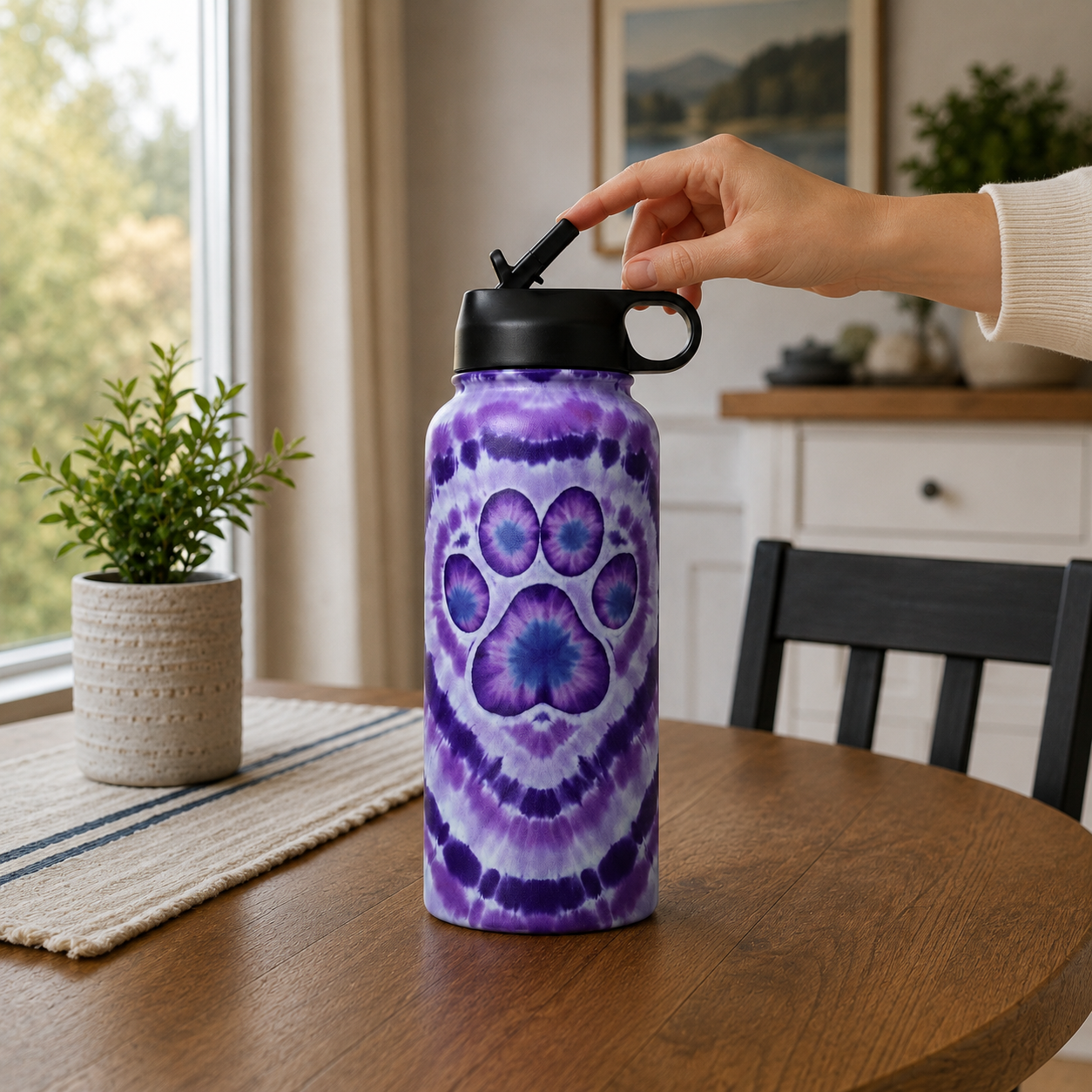 Tie-Dye Pet Paw Print Insulated Water Bottle