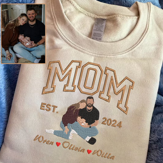 Mother's Day EST Personalized Embroidered Family Photo Hoodie Sweatshirt T-Shirt