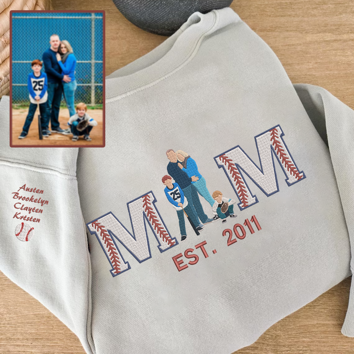 Mother's Day Personalized Embroidered Baseball Hoodie Sweatshirt T-Shirt