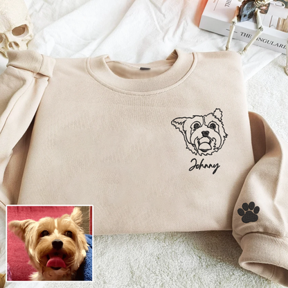 Personalized Embroidered Pet Dog Cat Outline Hoodie Sweatshirt T-Shirt