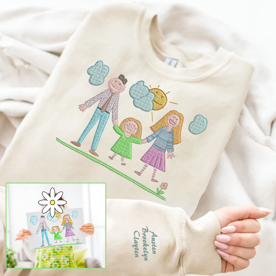 Personalized Embroidered Kids Drawing Hoodie Sweatshirt T-Shirt