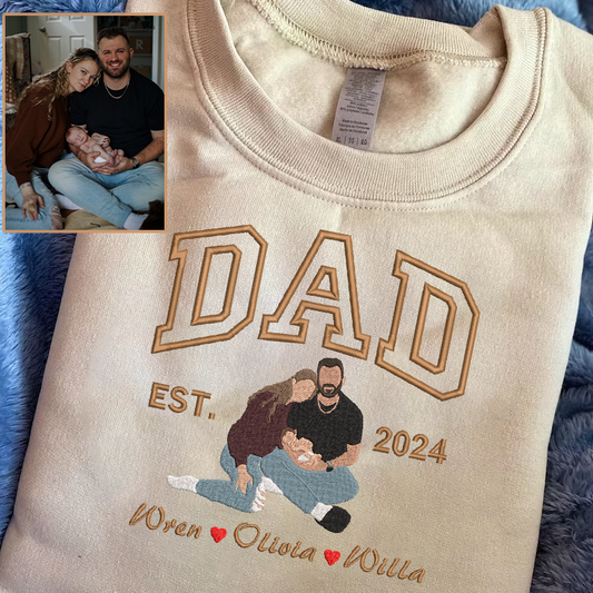 Father's Day EST Personalized Embroidered Family Photo Hoodie Sweatshirt T-Shirt