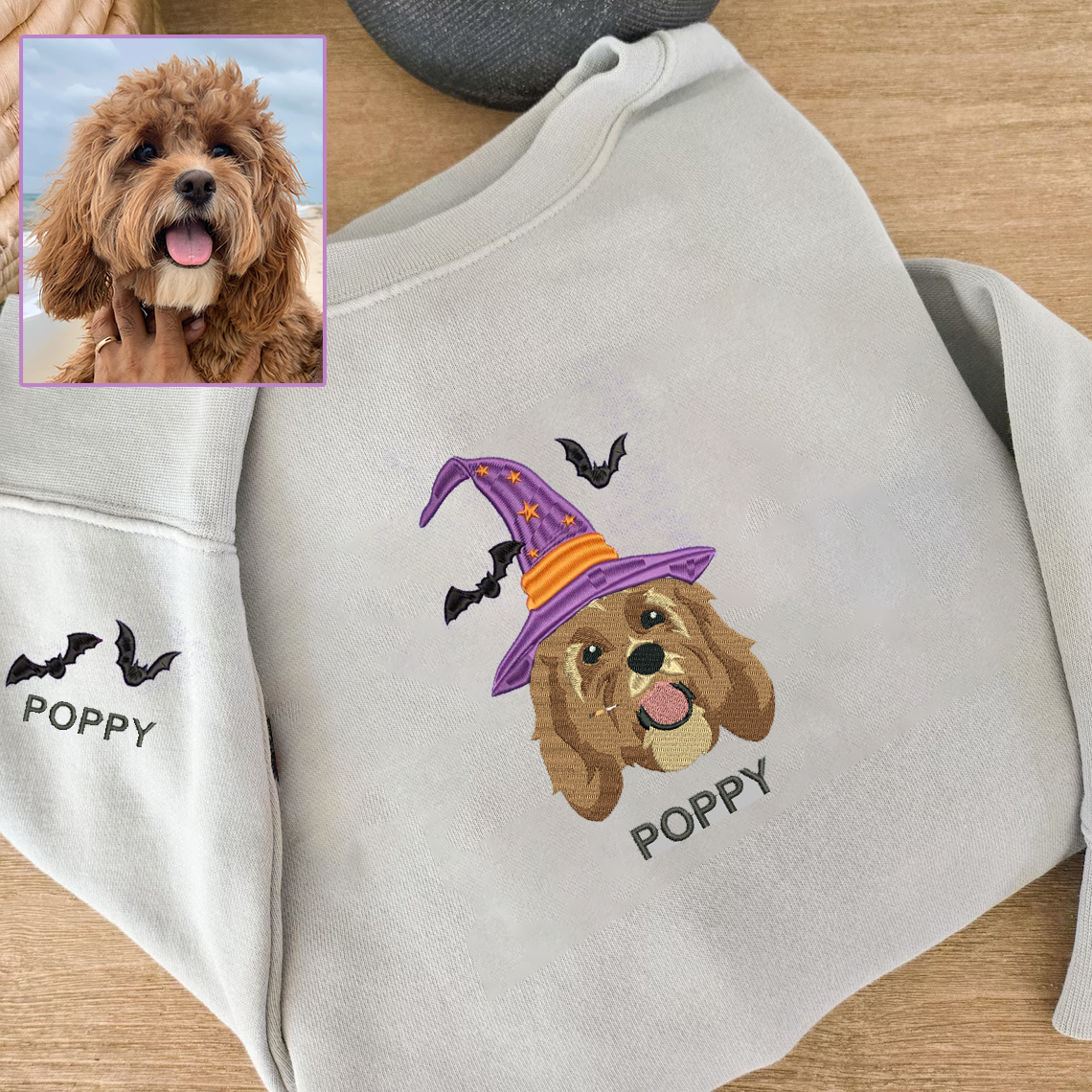 Halloween Personalized Embroidered Pet Dog Cat Photo Hoodie Sweatshirt T-Shirt