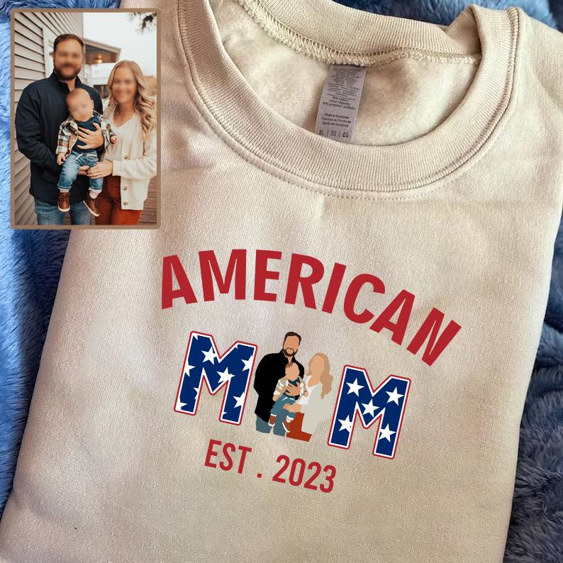 American Mom Personalized Printed Family Photo Hoodie Sweatshirt T-Shirt