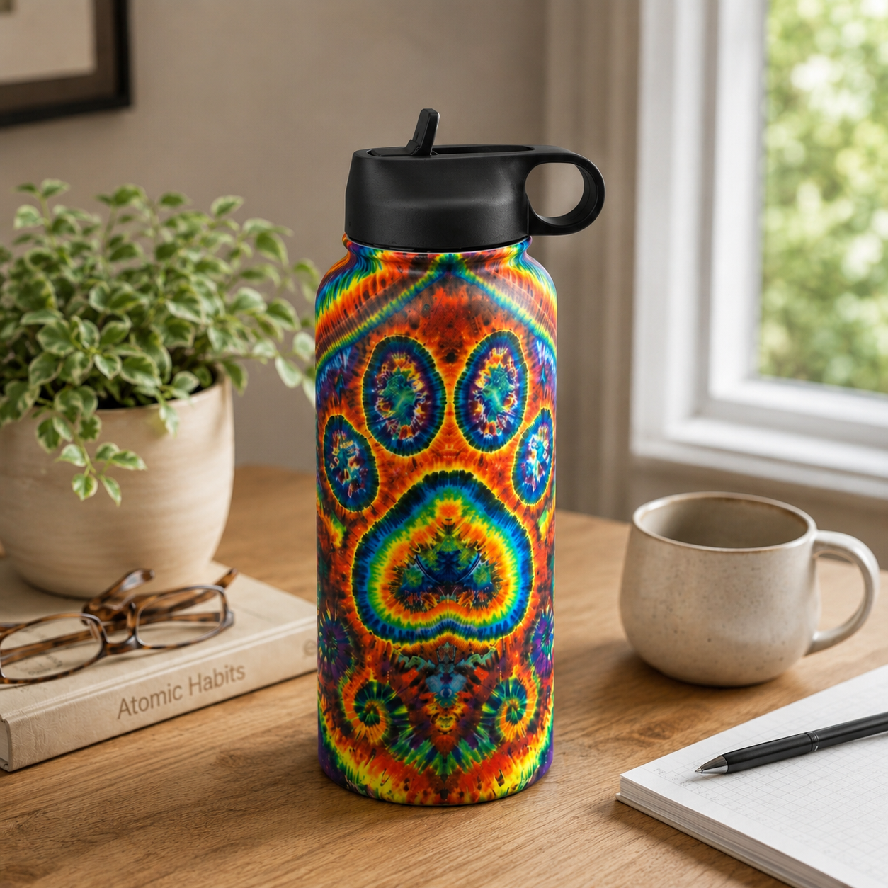 Tie-Dye Pet Paw Print Insulated Water Bottle
