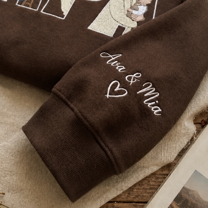 Embroidered Dad Portrait From Photo Sweatshirt, Custom Name On Sleeve, Personalized Dad Crewneck, Personalized Gift from Photo, Gifts For Dad