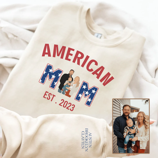 American Mom Personalized Printed Family Photo Hoodie Sweatshirt T-Shirt