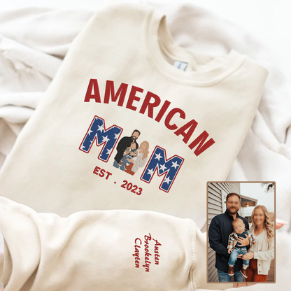 American Mom Personalized Embroidered Family Photo Hoodie Sweatshirt T-Shirt