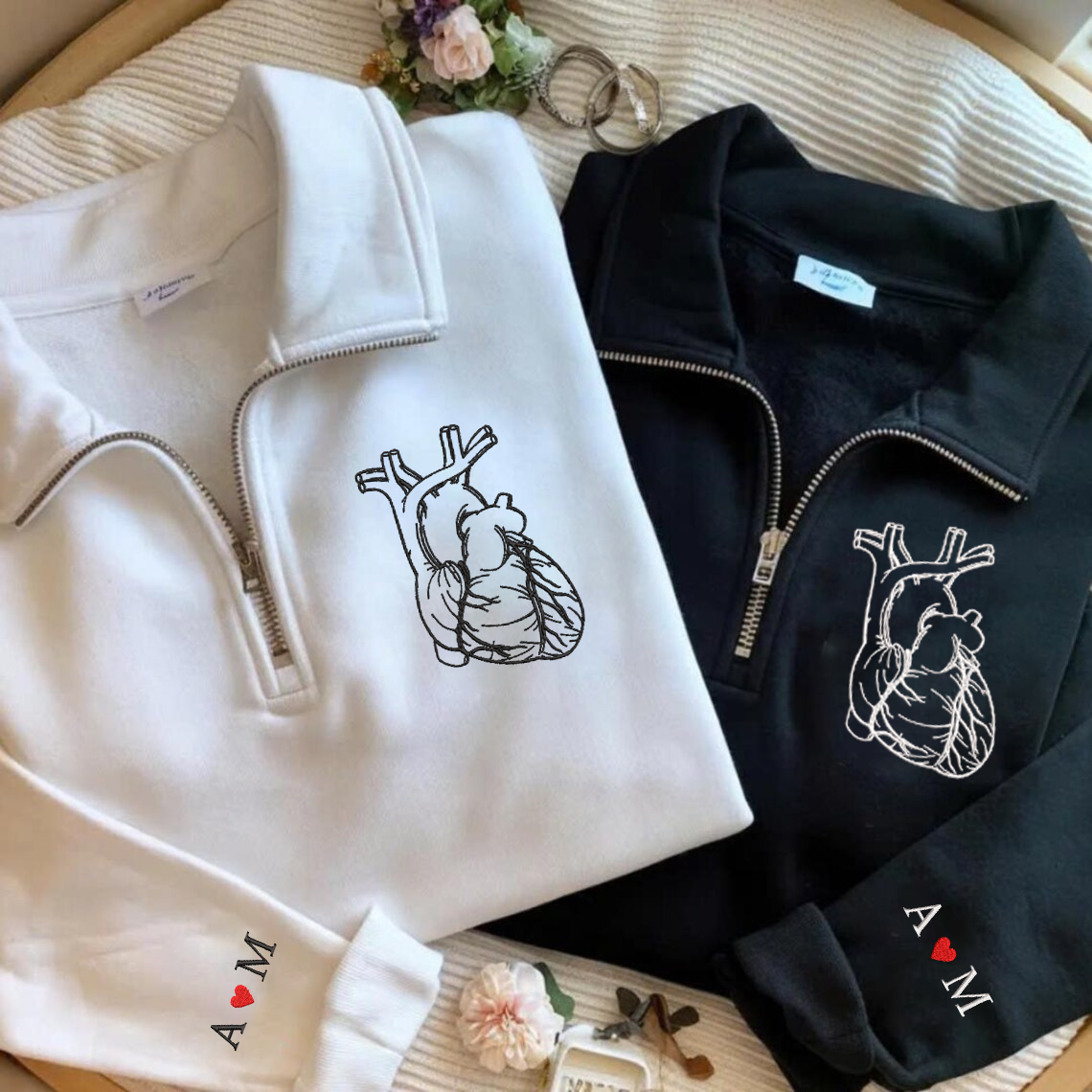 Valentine Personalized Embroidered Anatomical Heart Hoodie Sweatshirt T-Shirt
