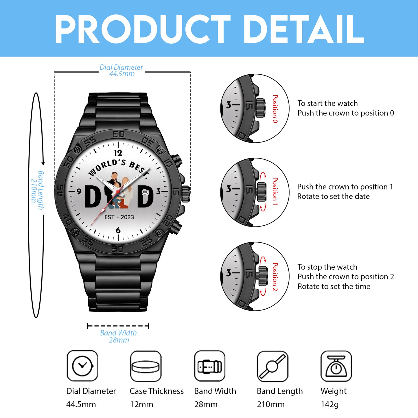 Father's Day Gift For Dad Personalized Alloy World's Best Dad Quartz Watch with Family Photos