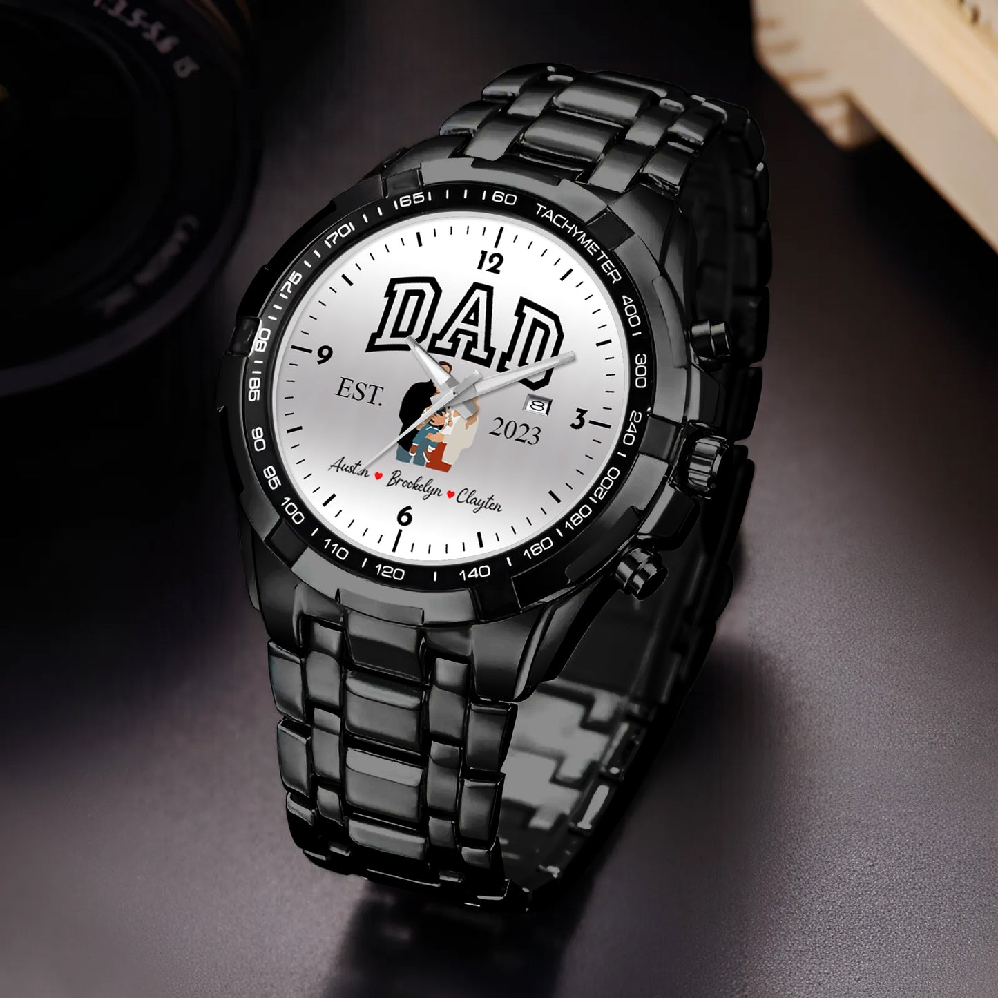 Personalized Alloy Dad Quartz Watch with Family Photos & Kids’ Names