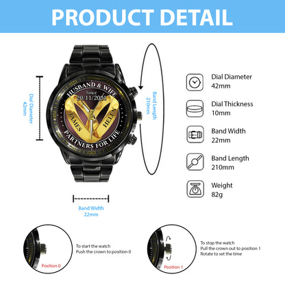Personalized Wedding Rings - Custom Stainnless Steal Black Metal Watch