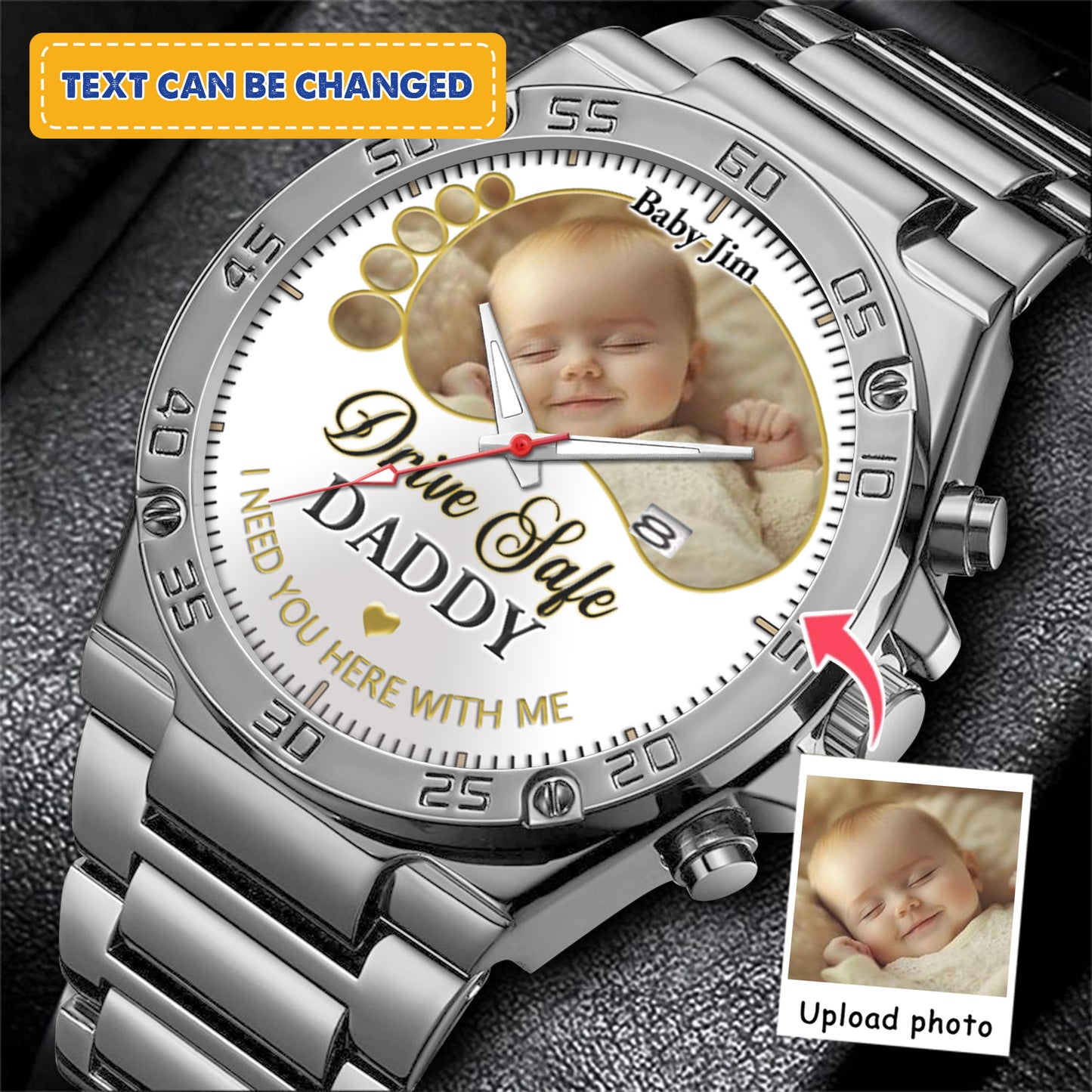 Drive Safe Daddy - Custom Stainless Steel Black Metal Watch