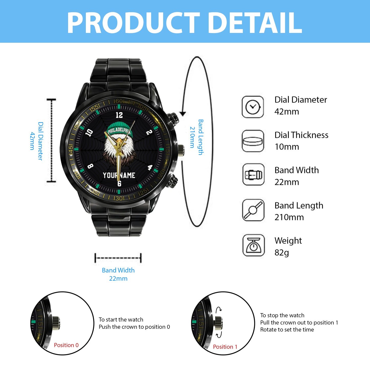 Personalized Retro Mascot Football Custom Name Watch Father's Day Gift For Him