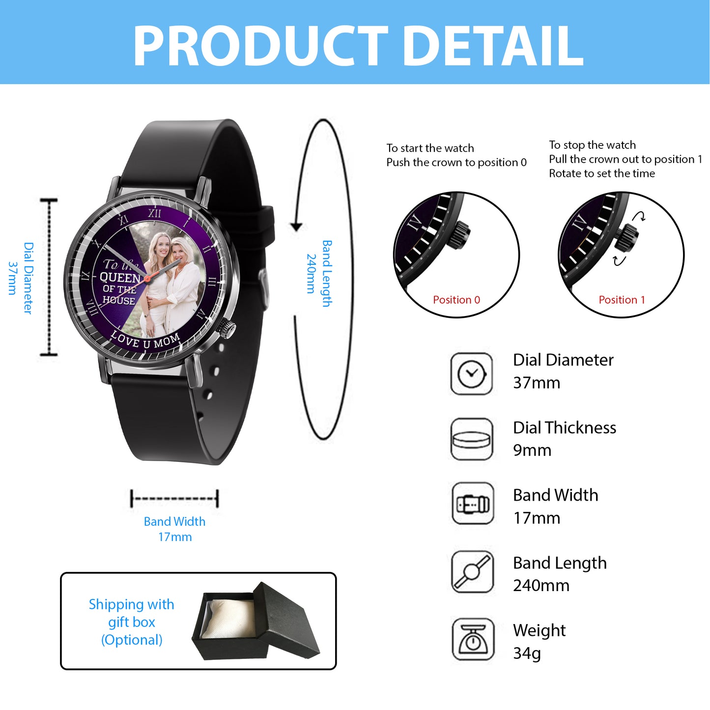 Personalized Family Photo To The Queen Of The House Quartz Watch Mother's Day Gift For Mom