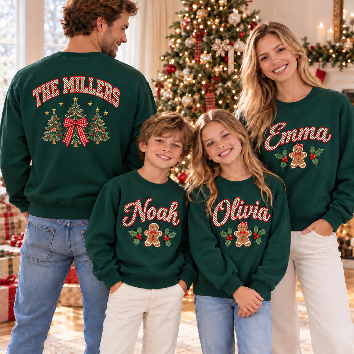 Personalized Christmas Family Sweatshirts, Custom Family Name Matching Christmas Sweatshirt