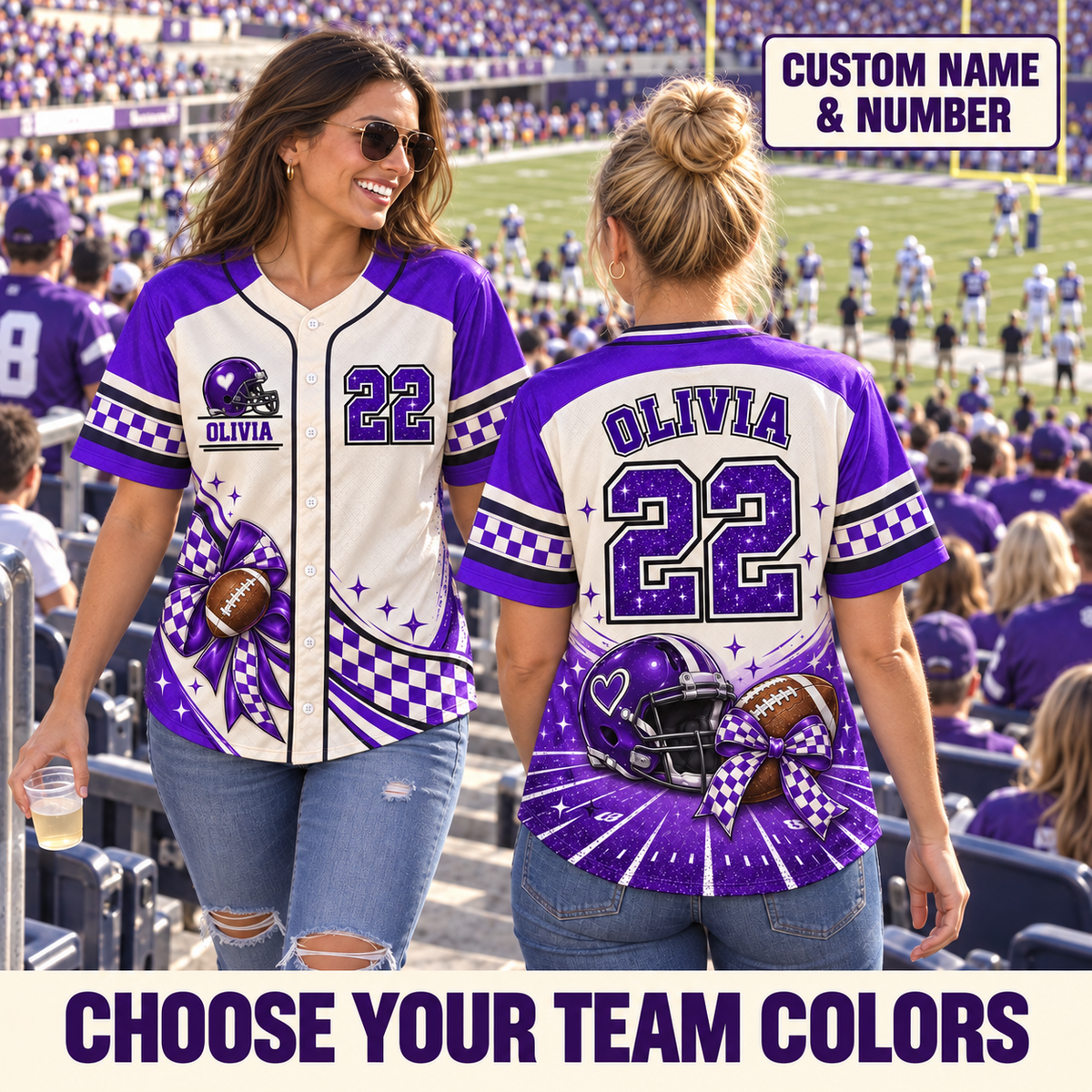 Personalized Football Bow Jersey – Custom Name, Number & Team Colors