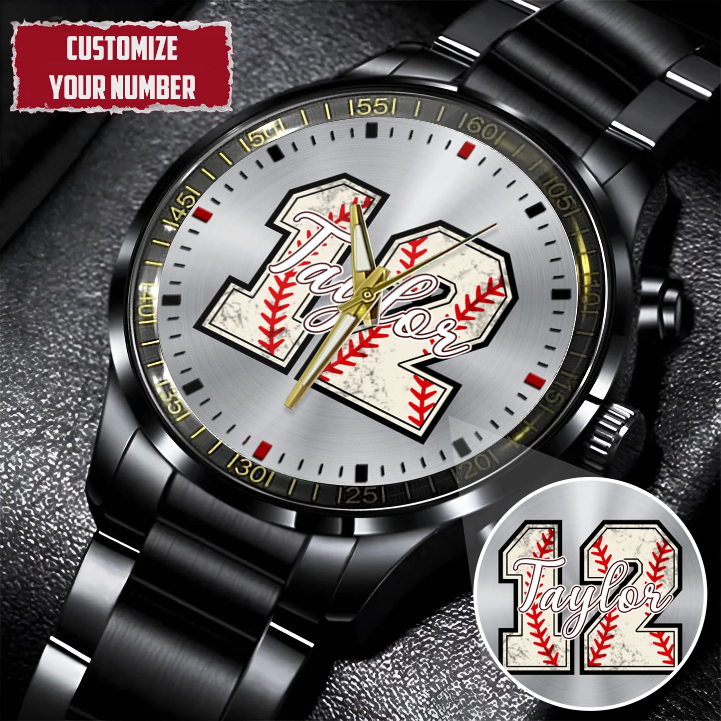 Personalized Baseball Custom Name & Number Watch Father's Day Gift For Him
