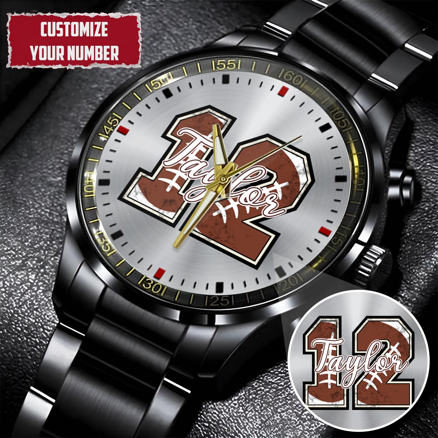 Personalized American Football Custom Name & Number Watch Father's Day Gift For Him