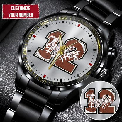 Personalized American Football Custom Name & Number Watch Father's Day Gift For Him