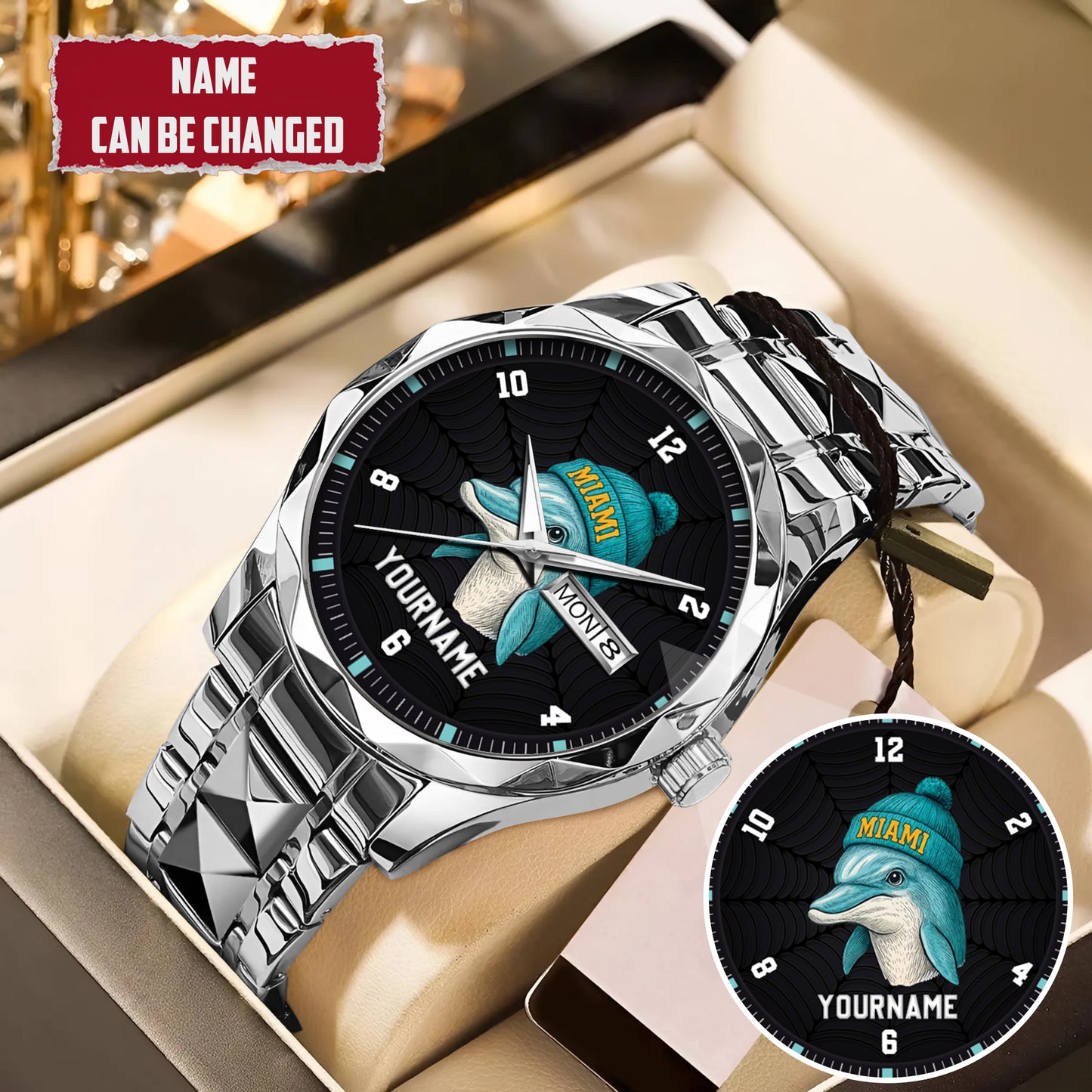 Personalized Retro Mascot Football Custom Name Watch Father's Day Gift For Him