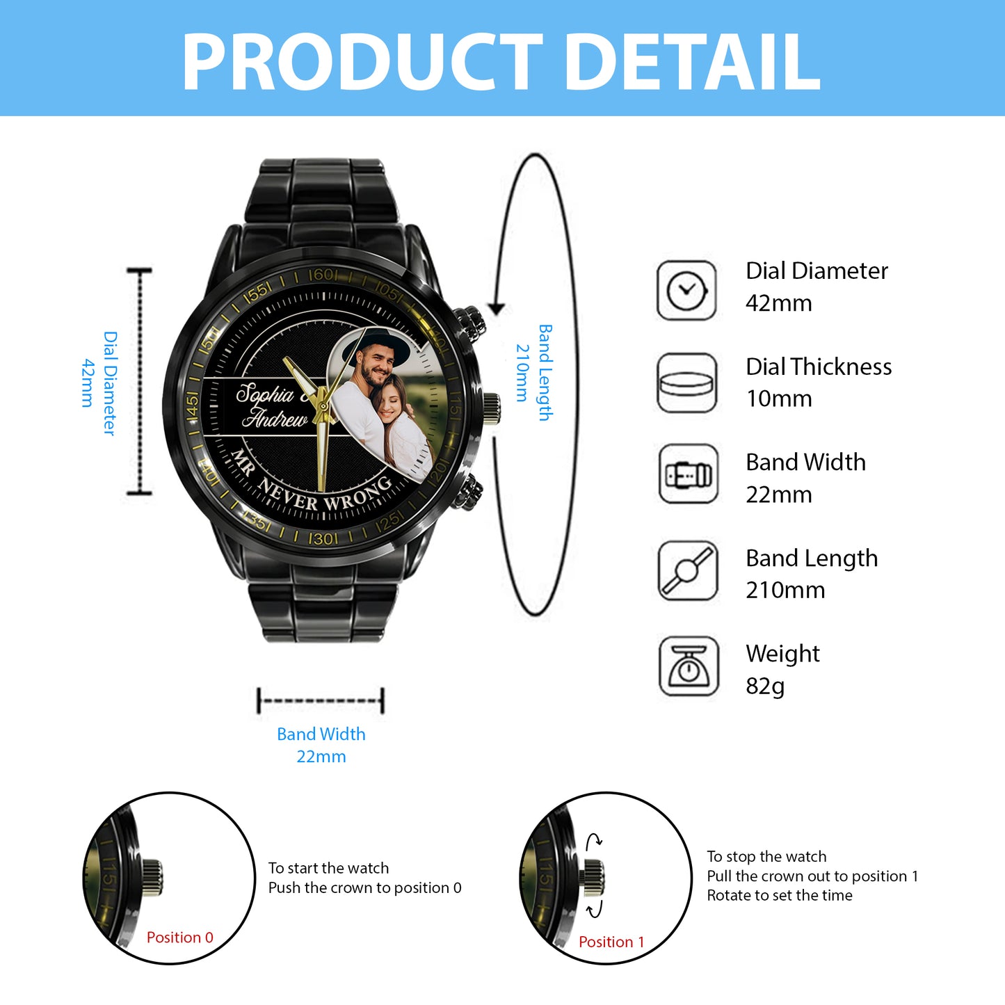 Personalized Heart Couple Photo Keepsake Watches