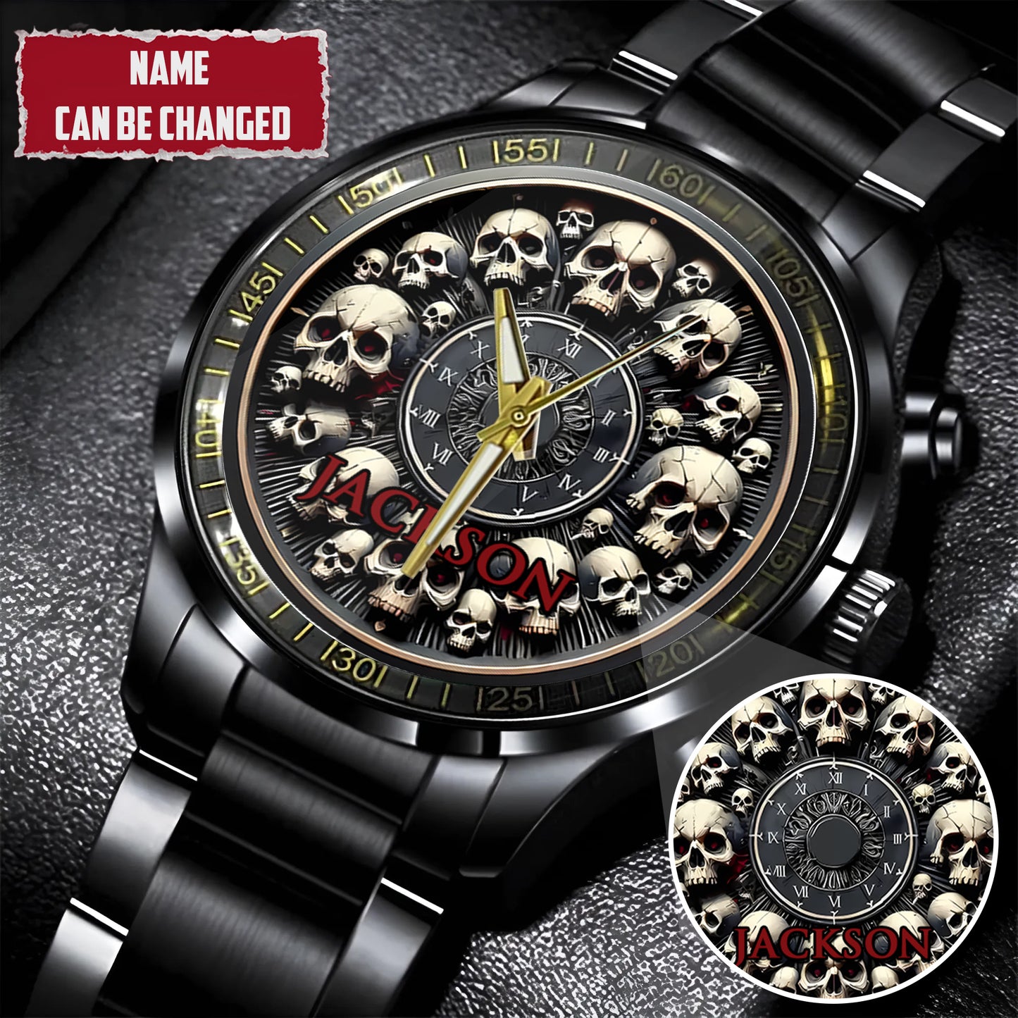 Personalized Halloween Skull Custom Name Quartz Watch