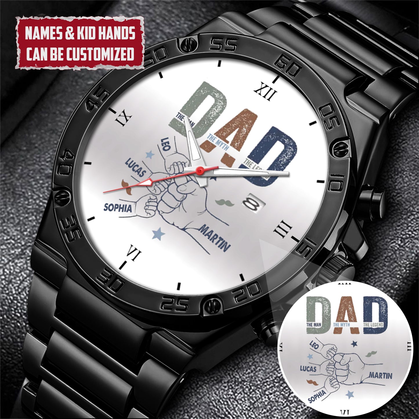 Personalized Dad & Kids Hands Quartz Watch Father's Day Gift For Him