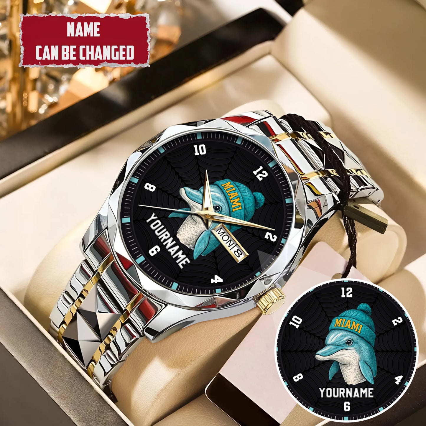 Personalized Retro Mascot Football Custom Name Watch Father's Day Gift For Him